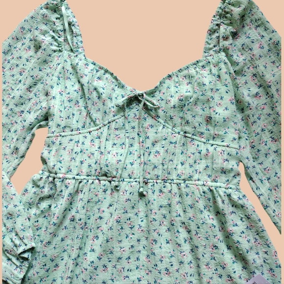 Nwt Kingston Grey Boho Aqua Green Floral Smocked Dress sz XL - Picture 4 of 5